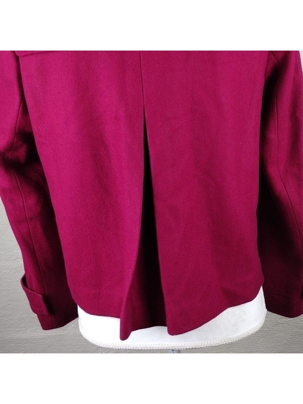 Calvin Klein Berry Wool Pointed Collar Long Cuffed Sleeve Toggle Zip Up Coat - Picture 11 of 15